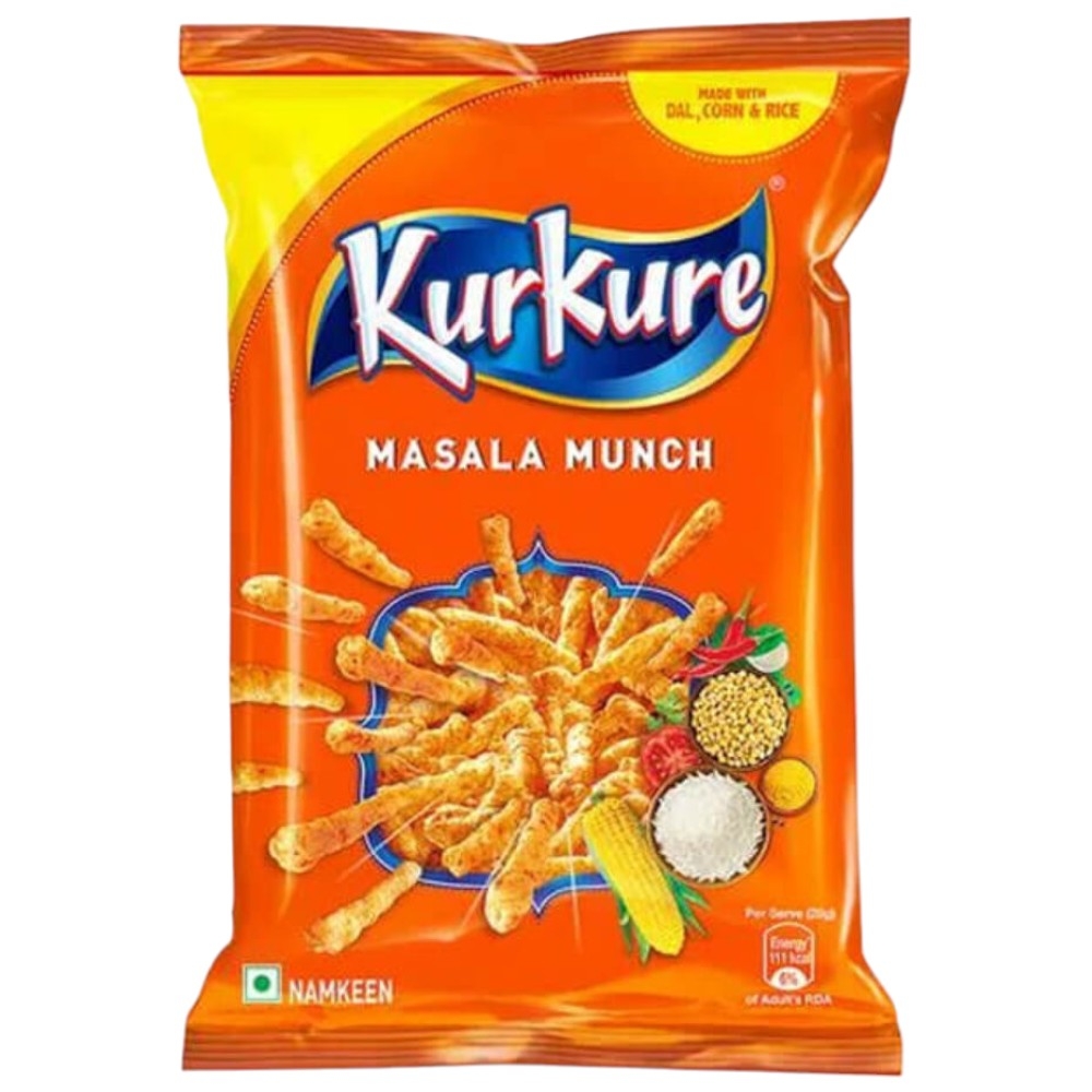 Kurkure Masala Munch gir en deilig smaksopplevelse med krydret masala, sprø maisgryn og nøye utvalgte krydder, og leverer en perfekt balansert blanding av smak og sprø tekstur.