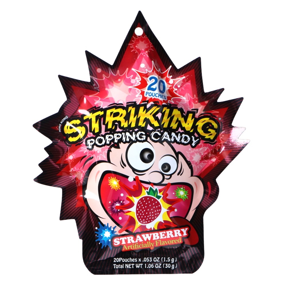 Opplev den spennende følelsen av at det popper i munnen mens du nyter denne jordbærsmakende Striking Popping Candy.