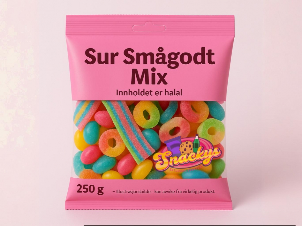 Sur Smågodt Mix 250g – en spennende blanding av syrlige favoritter med friske smaker, perfekt for deg som liker litt ekstra kick. Enkel å dele eller ta med på farten.