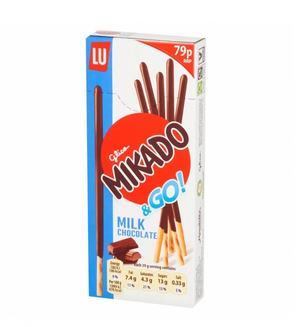 LU Mikado & Go's er deilige kjeks med melkesjokolade. Den tynne blyantformen gjør dem til en herlig lett snack, og den gjenlukkbare boksen gjør dem perfekte å ha med seg på farten!