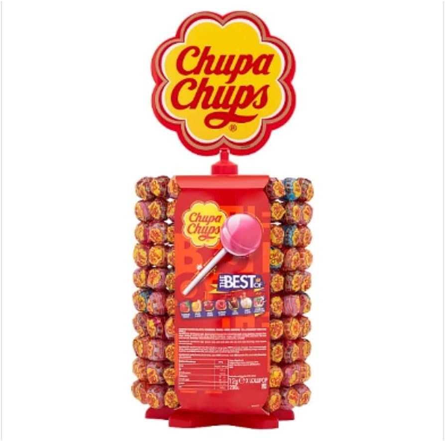 Chupa Chups Wheel gir deg en smaksopplevelse med en fargerik blanding av fruktige lollipop-varianter.