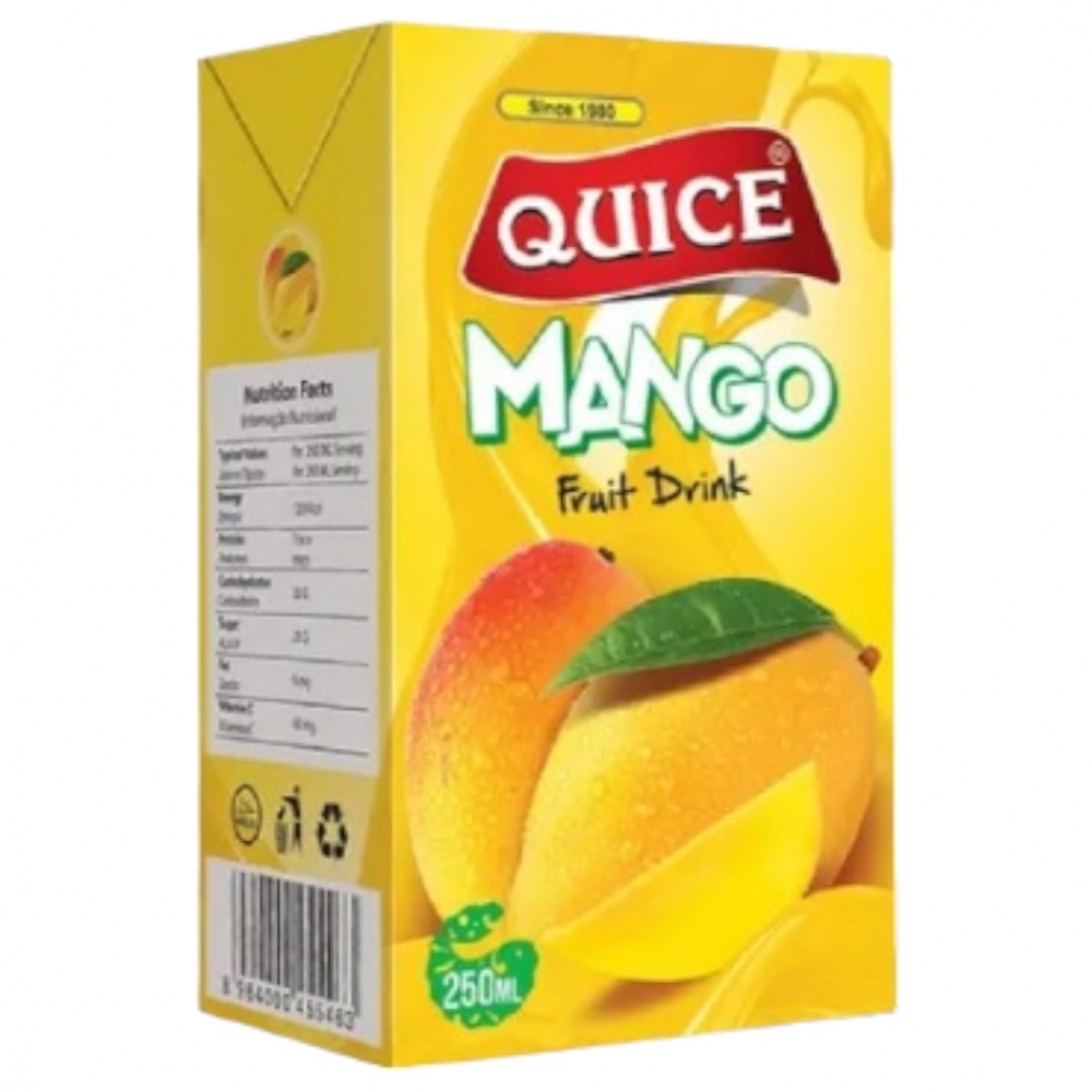 Innfør en bølge av tropisk nytelse med Quice Mango i en praktisk 250 ml boks, som tilbyr en forfriskende smak av saftig mango, perfekt for å tilfredsstille din tørst når som helst, hvor som helst.